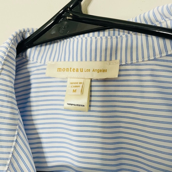 Monteau Light Blue and White Striped Blouse - Picture 4 of 6